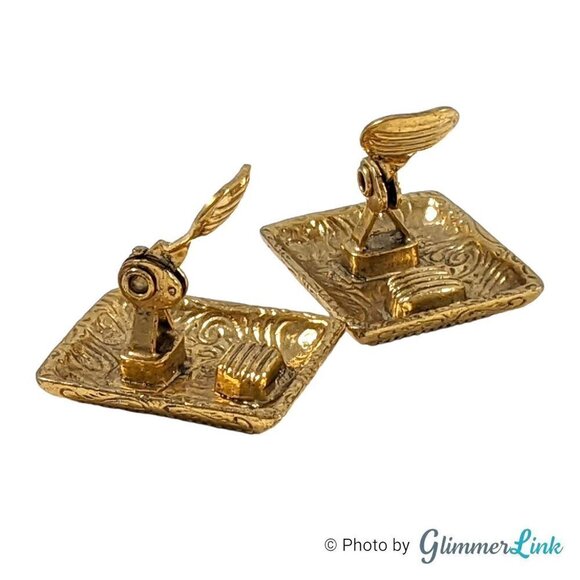 1928 Company Rectangular Embossed Rose Gold Tone Clip On Earrings - Picture 6 of 8